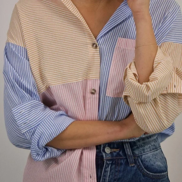 Newport Striped Colorblock Button-Up Shirt - Picture 3 of 7